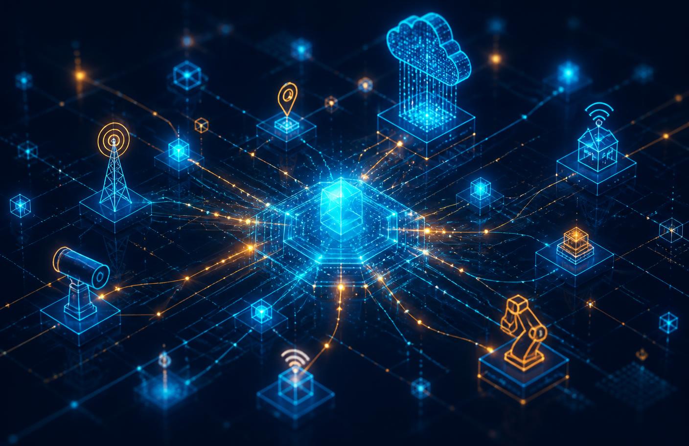 Abstract connected network representing the XOR Bit Infotech ecosystem