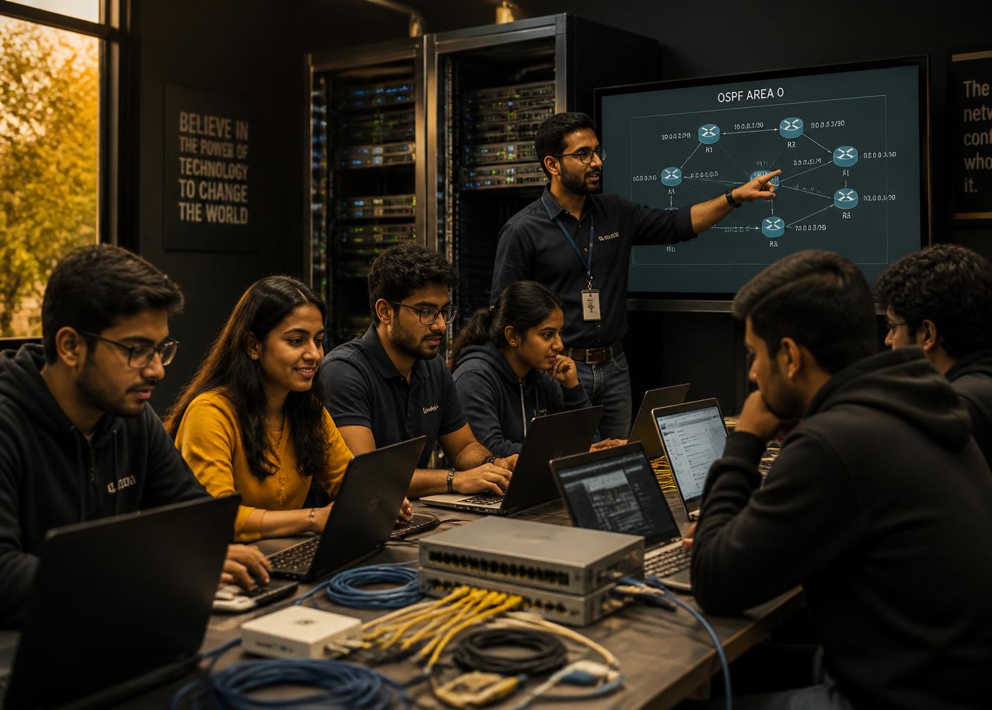 Engineers working in a hands-on technology training lab
